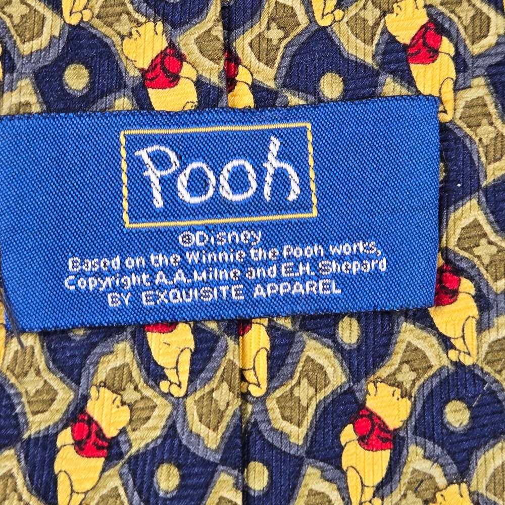 Disney Winnie the Pooh Necktie Mens OS Blue Gold Geometric Polyester
